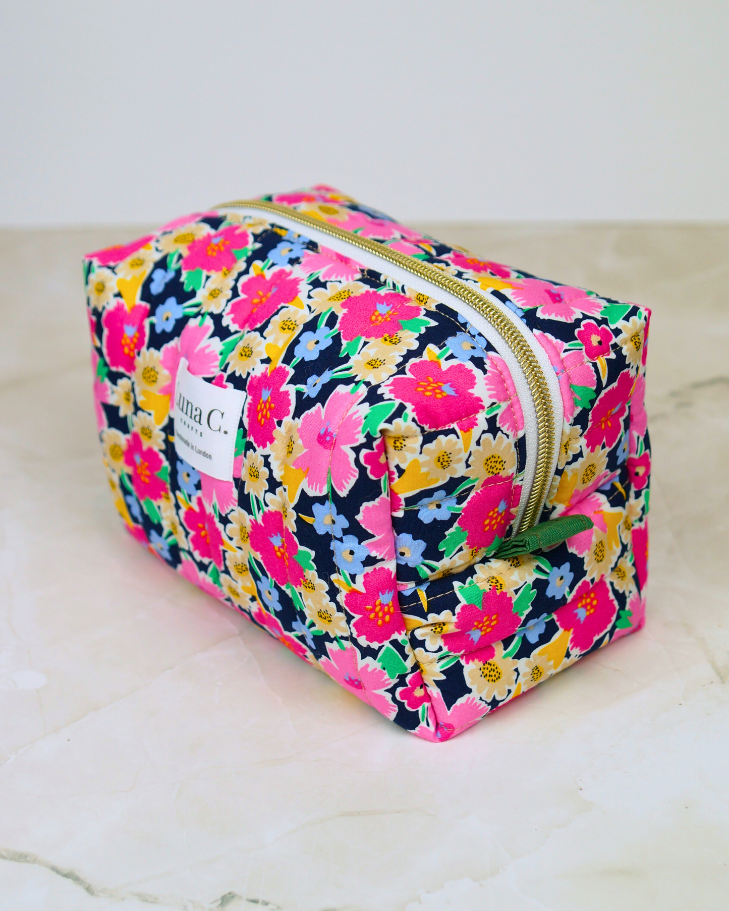 Blossom Pink Floral Quilted Makeup Bag - Large Size