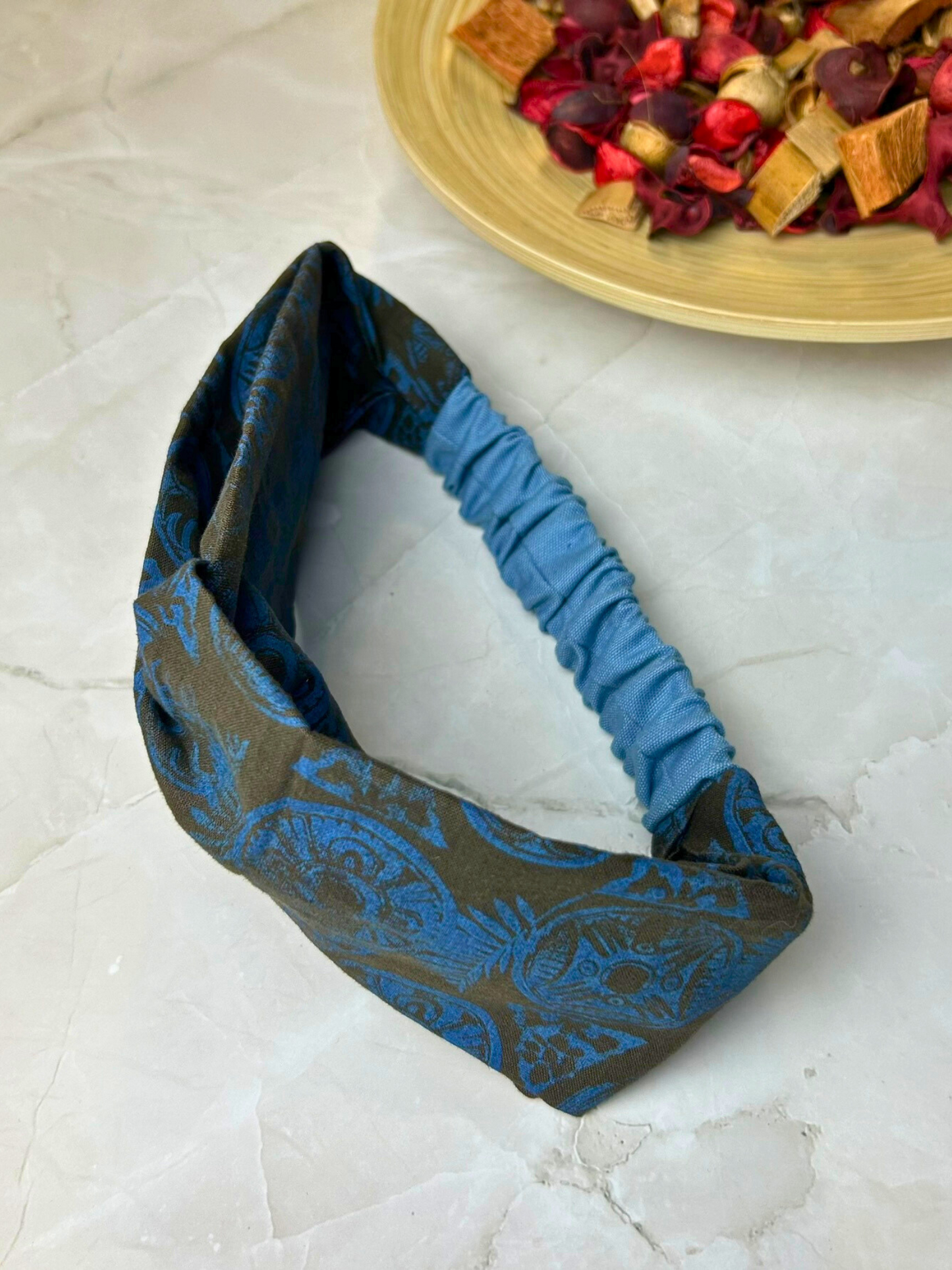 Blue and Brown Geometric Print Headband