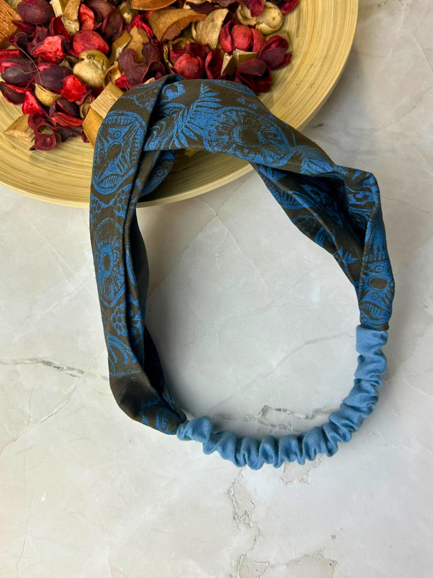 Blue and Brown Geometric Print Headband