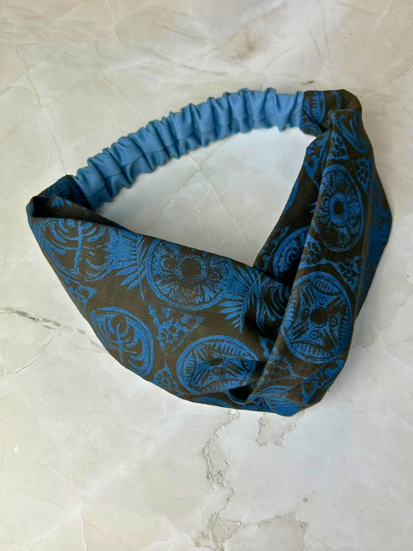 Blue and Brown Geometric Print Headband