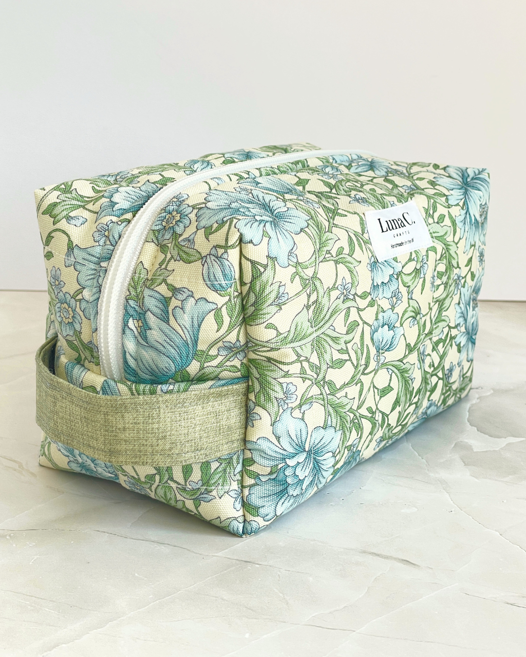 Green and Blue Floral Travel Makeup Bag – Premium Japanese Cotton