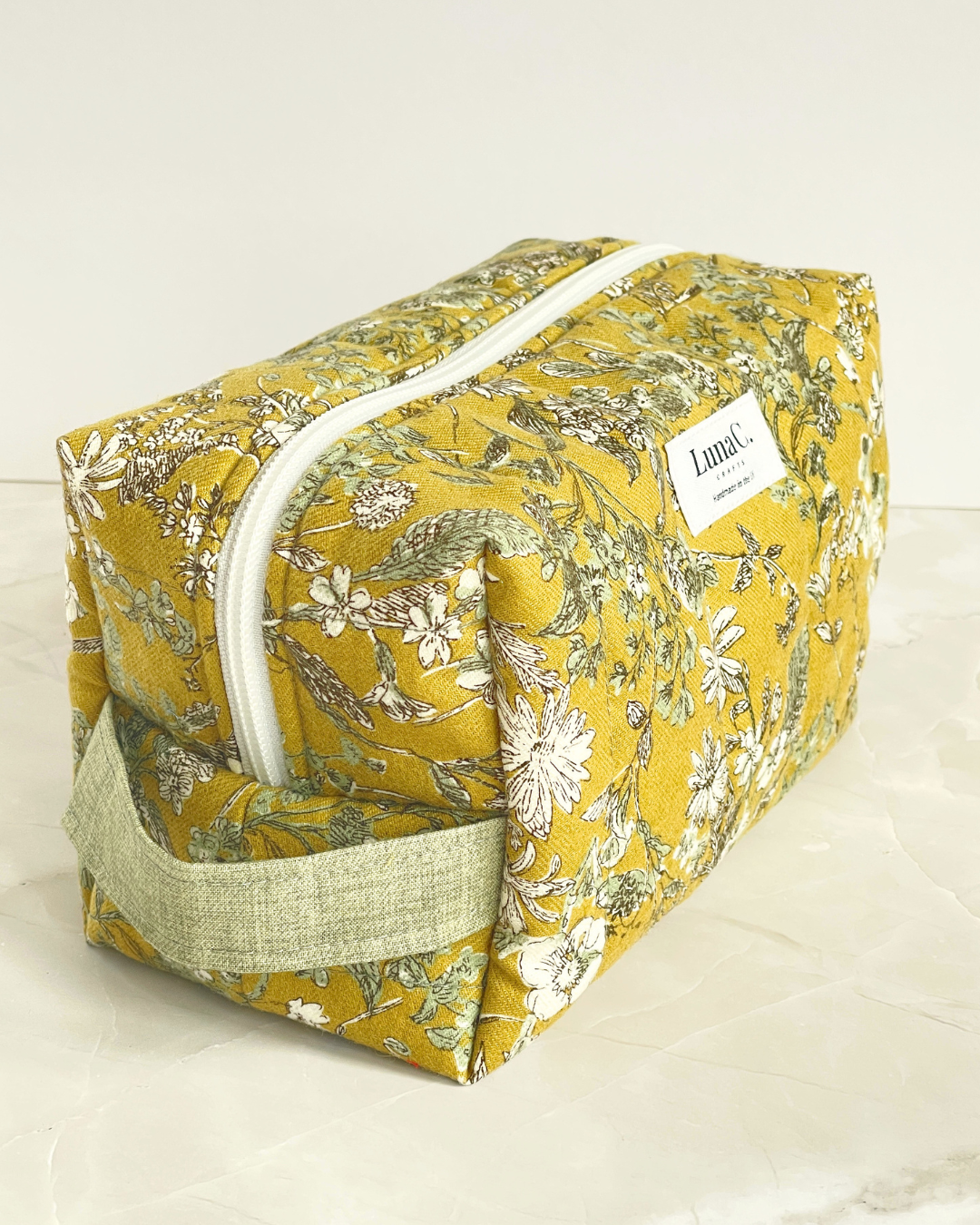 Mustard Yellow Wildflower Travel Makeup Bag - Premium Japanese Cotton