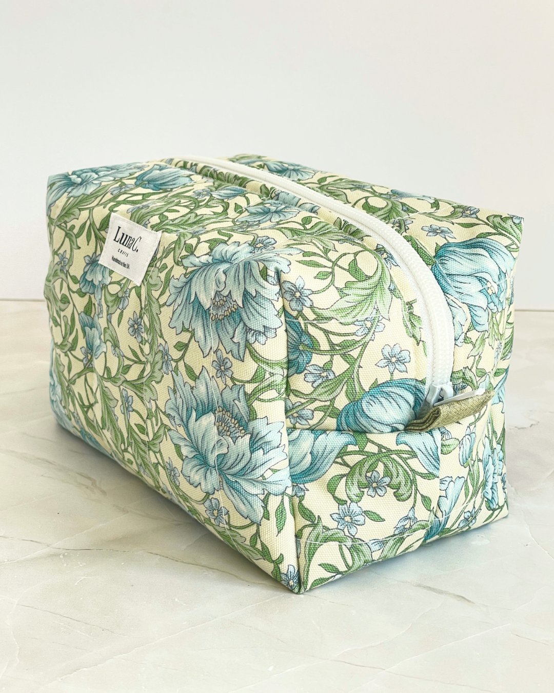 Green and Blue Floral Travel Makeup Bag – Premium Japanese Cotton