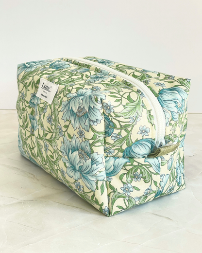 Green and Blue Floral Travel Makeup Bag – Premium Japanese Cotton