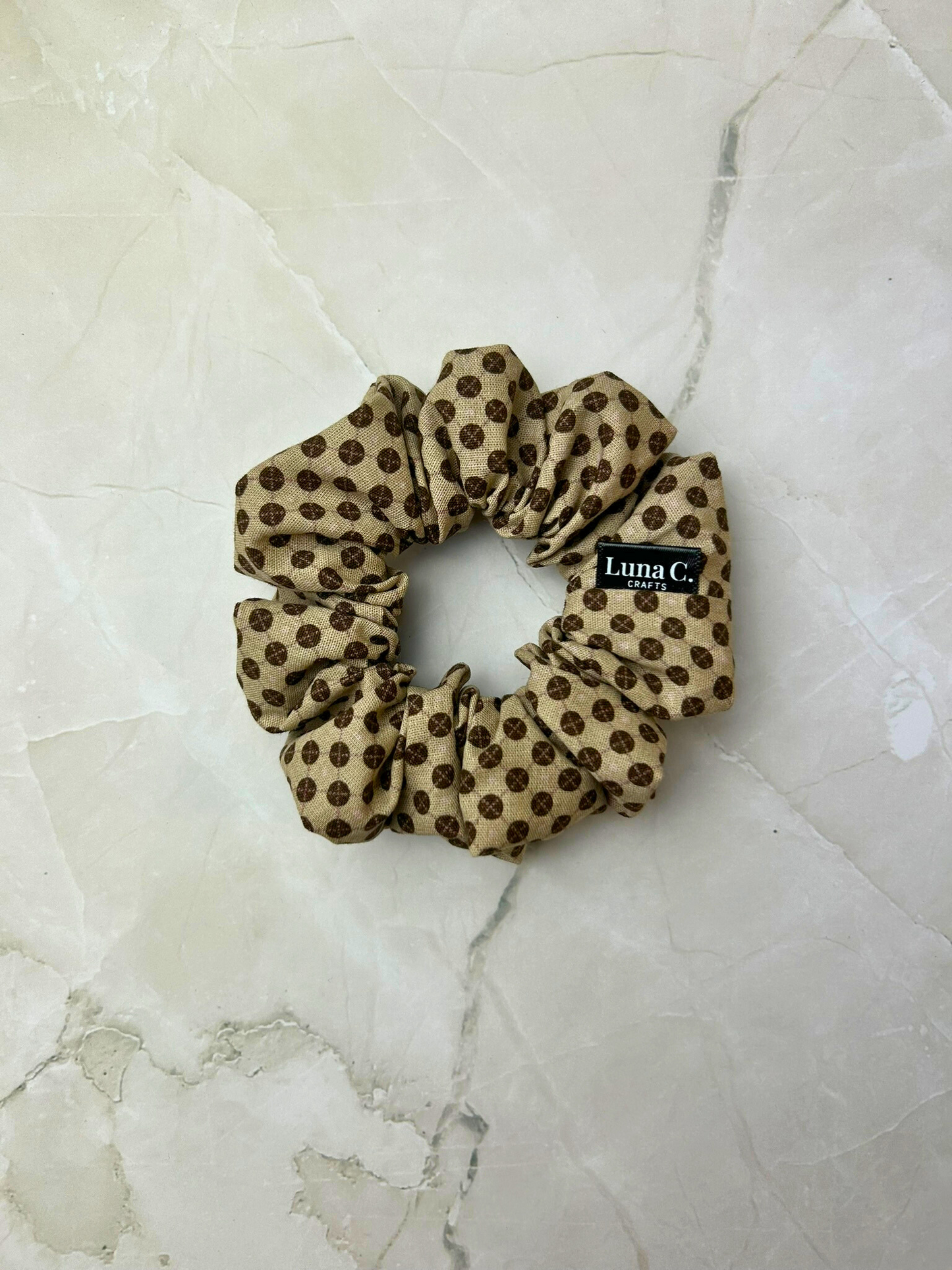 Beige and Brown Dot Scrunchie