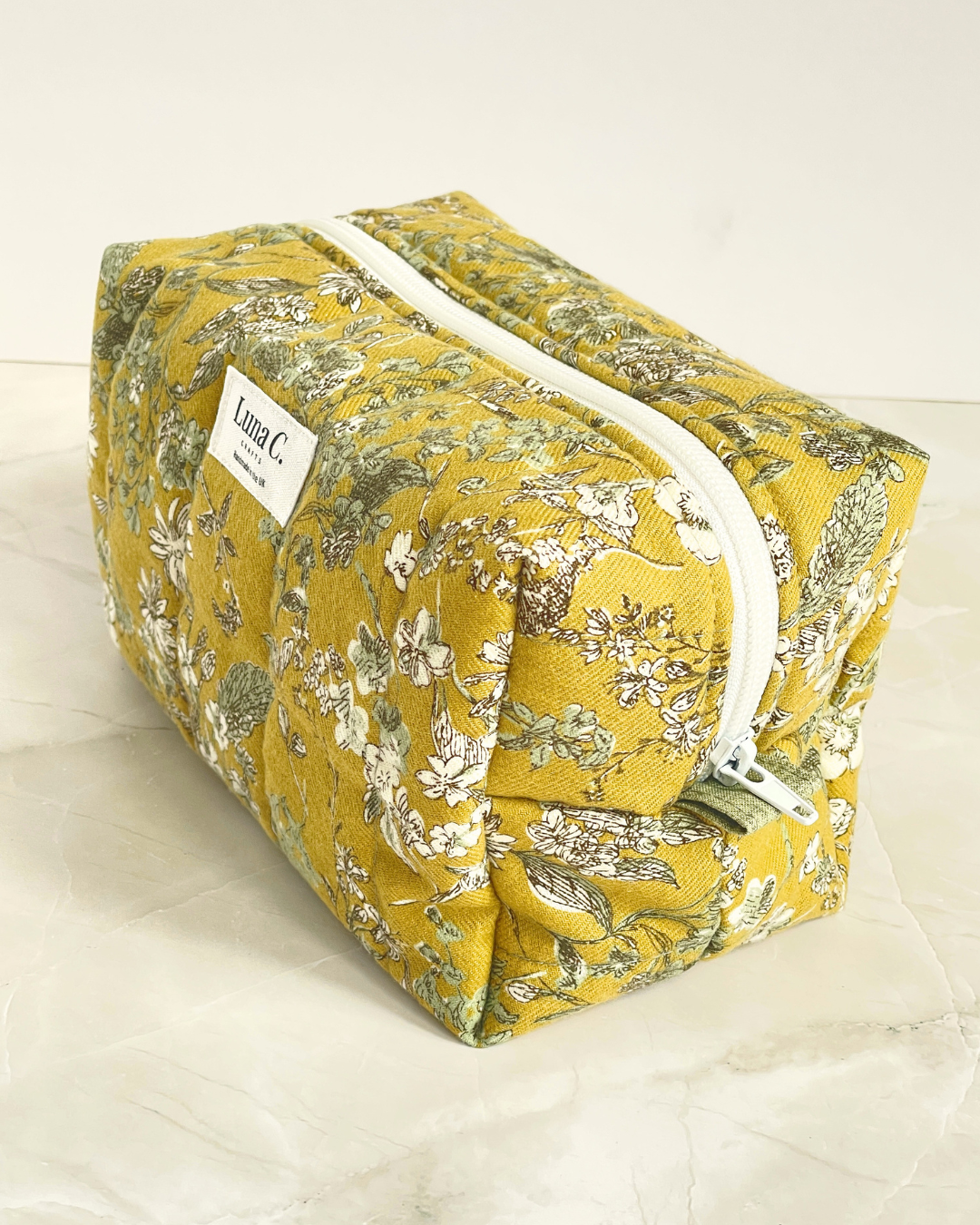 Mustard Yellow Wildflower Travel Makeup Bag - Premium Japanese Cotton