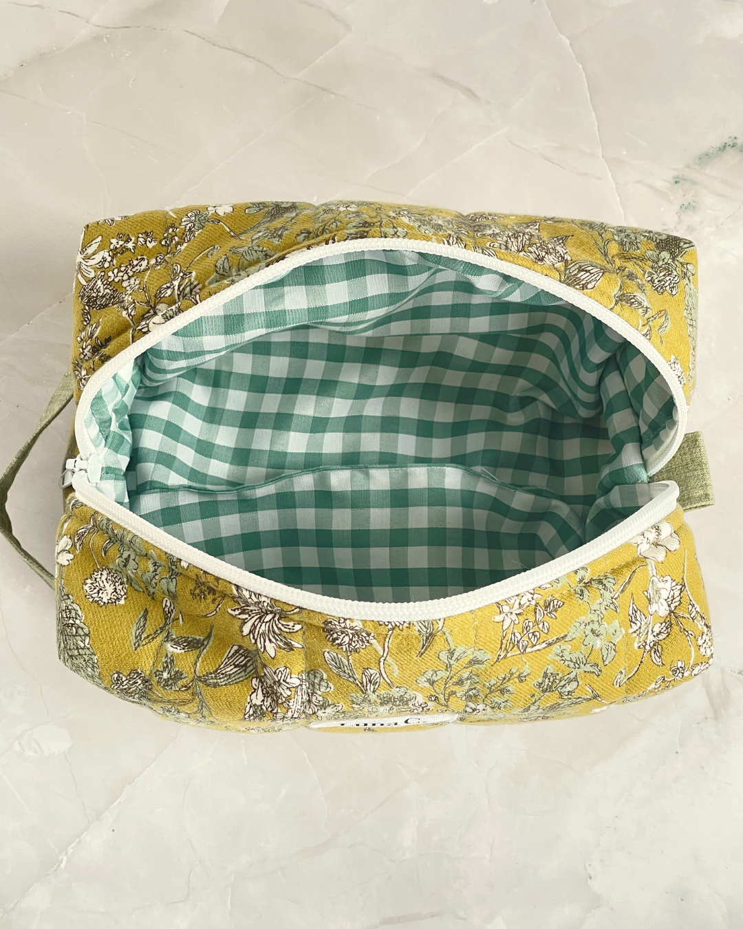 Mustard Yellow Wildflower Travel Makeup Bag - Premium Japanese Cotton