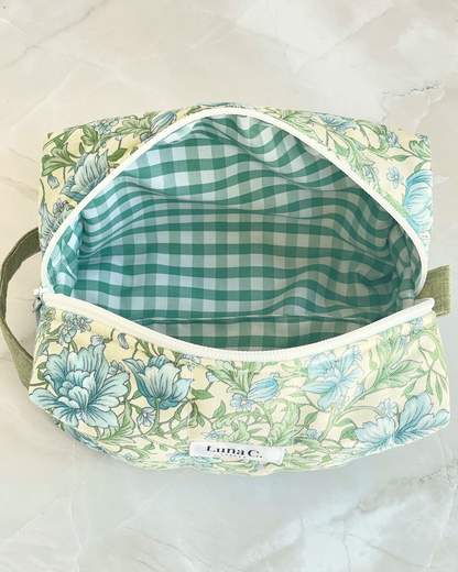 Green and Blue Floral Travel Makeup Bag – Premium Japanese Cotton