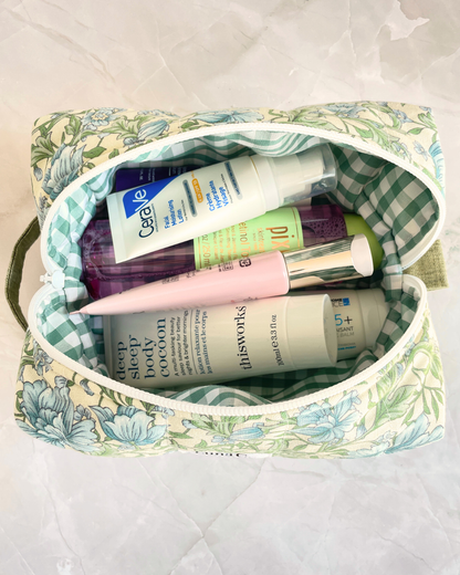 Green and Blue Floral Travel Makeup Bag – Premium Japanese Cotton