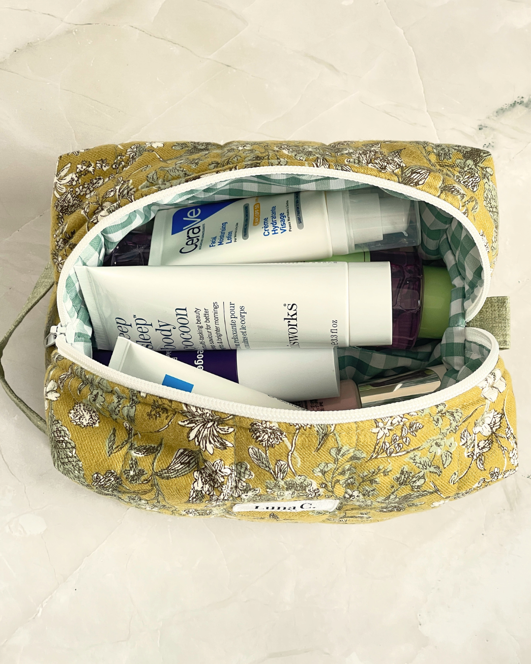 Mustard Yellow Wildflower Travel Makeup Bag - Premium Japanese Cotton