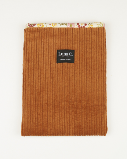Caramel Brown Corduroy Floral Cotton Lining Book Sleeve
