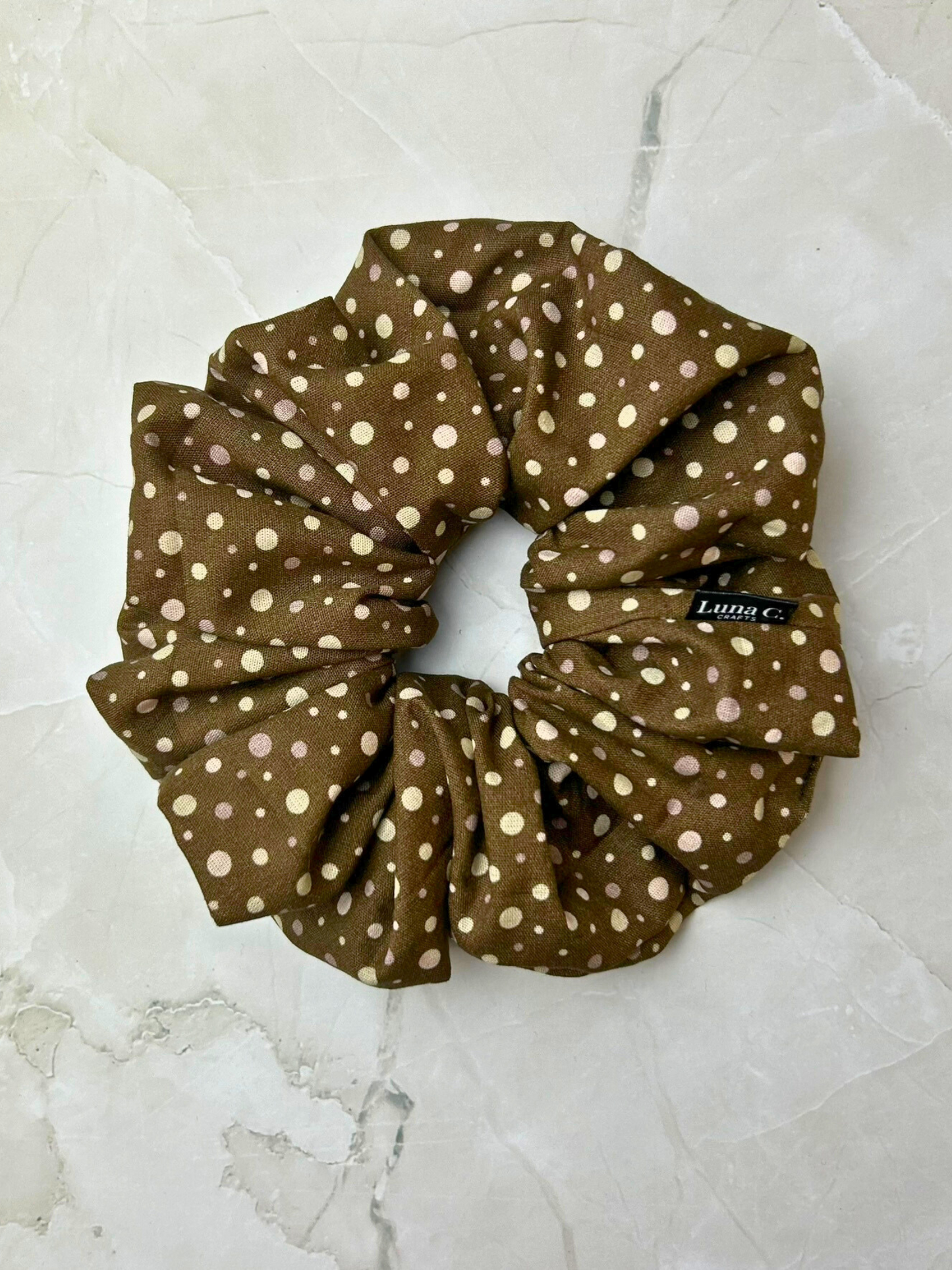 Brown and Pink Dot Scrunchie