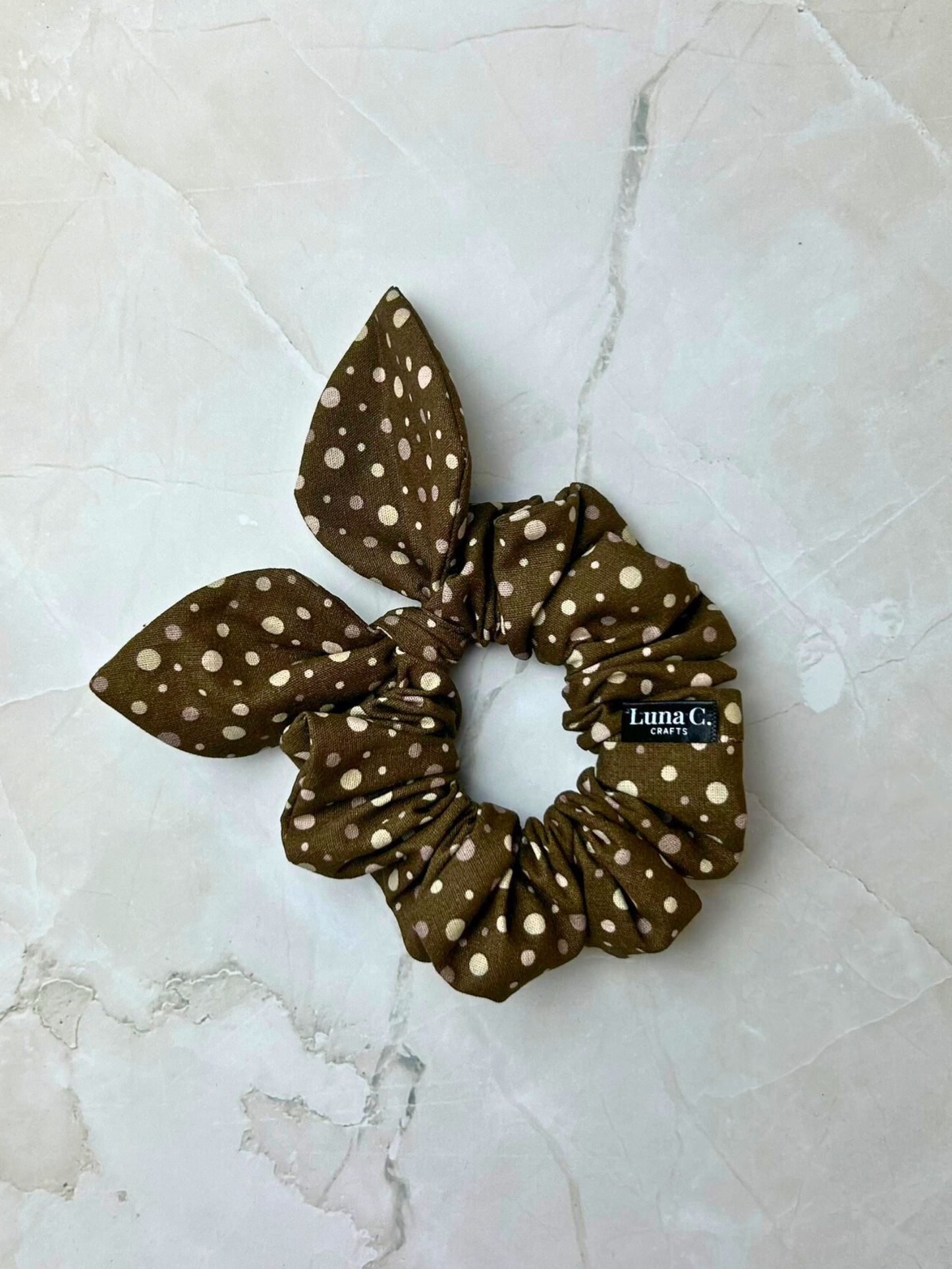 Brown and Pink Dot Scrunchie