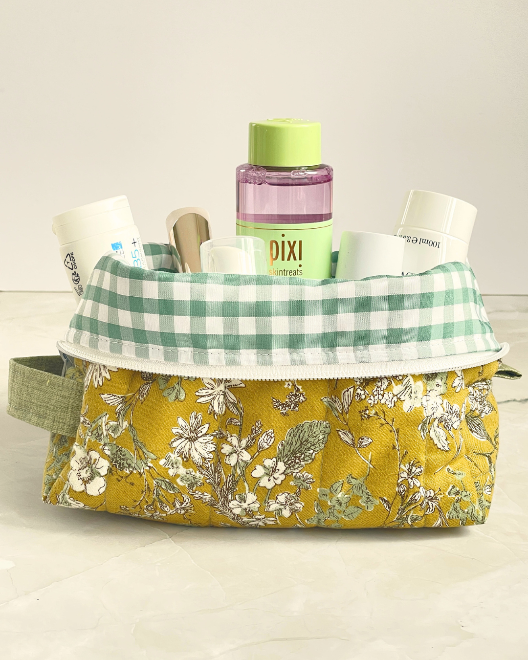 Mustard Yellow Wildflower Travel Makeup Bag - Premium Japanese Cotton
