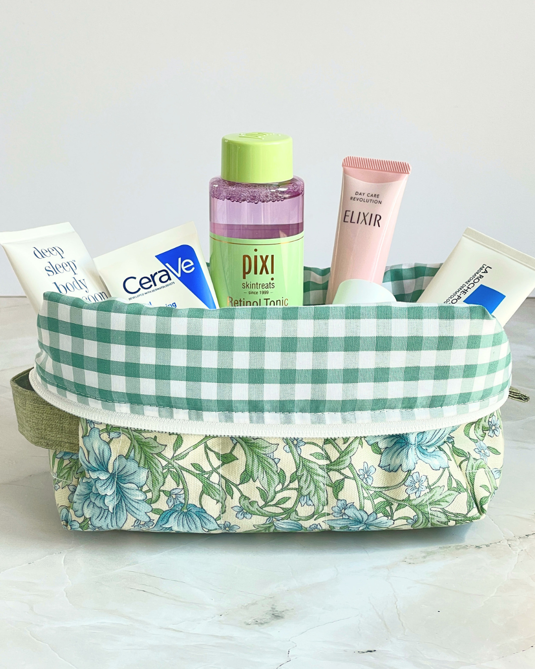 Green and Blue Floral Travel Makeup Bag – Premium Japanese Cotton