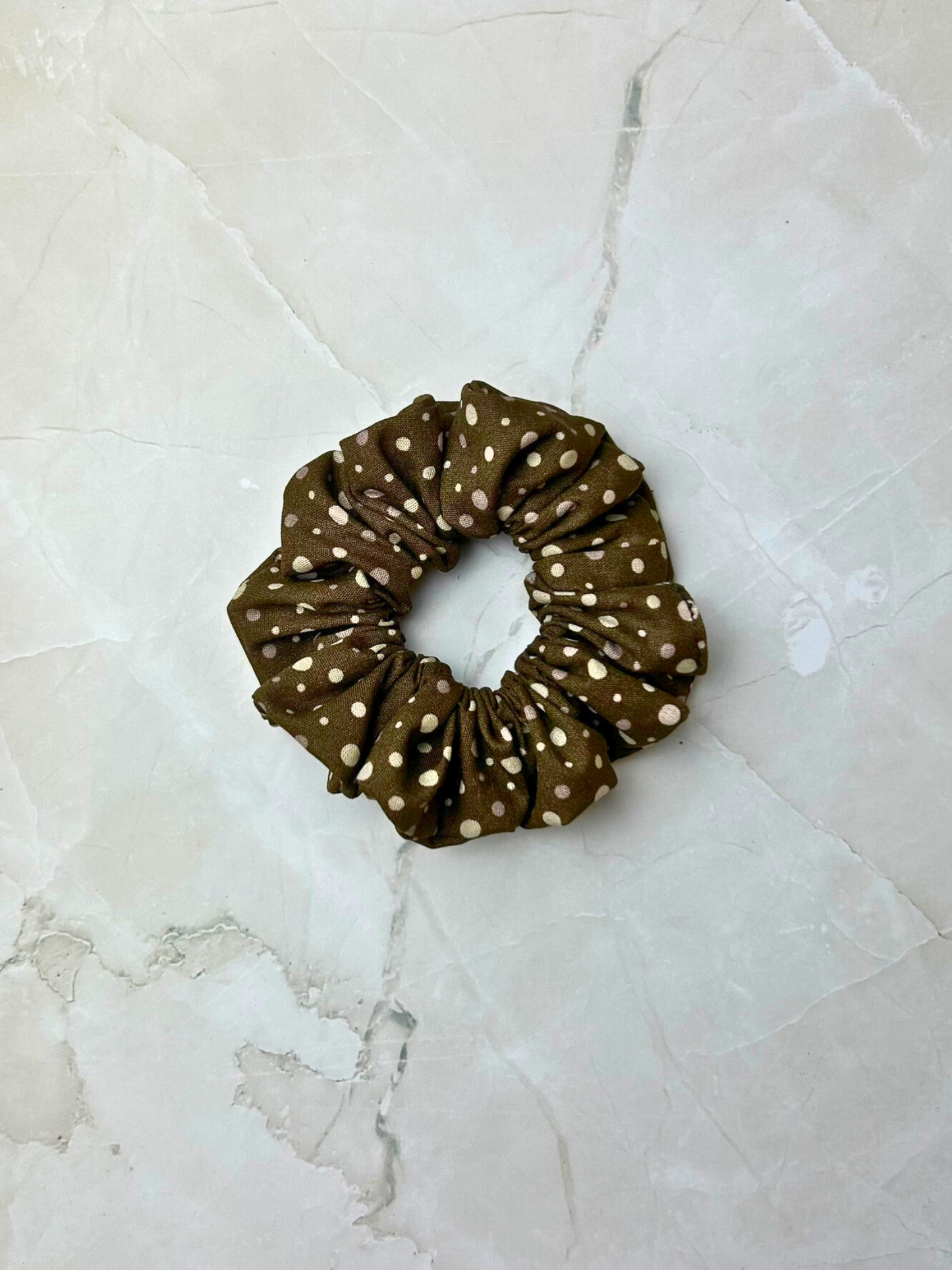 Brown and Pink Dot Scrunchie