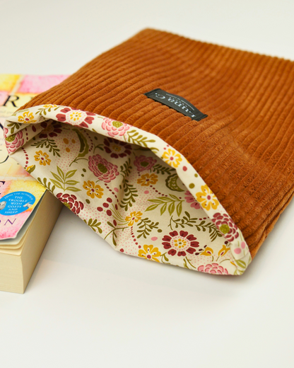 Caramel Brown Corduroy Floral Cotton Lining Book Sleeve