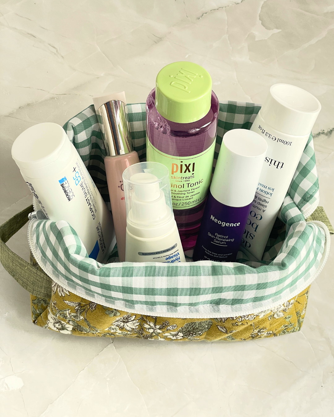 Mustard Yellow Wildflower Travel Makeup Bag - Premium Japanese Cotton