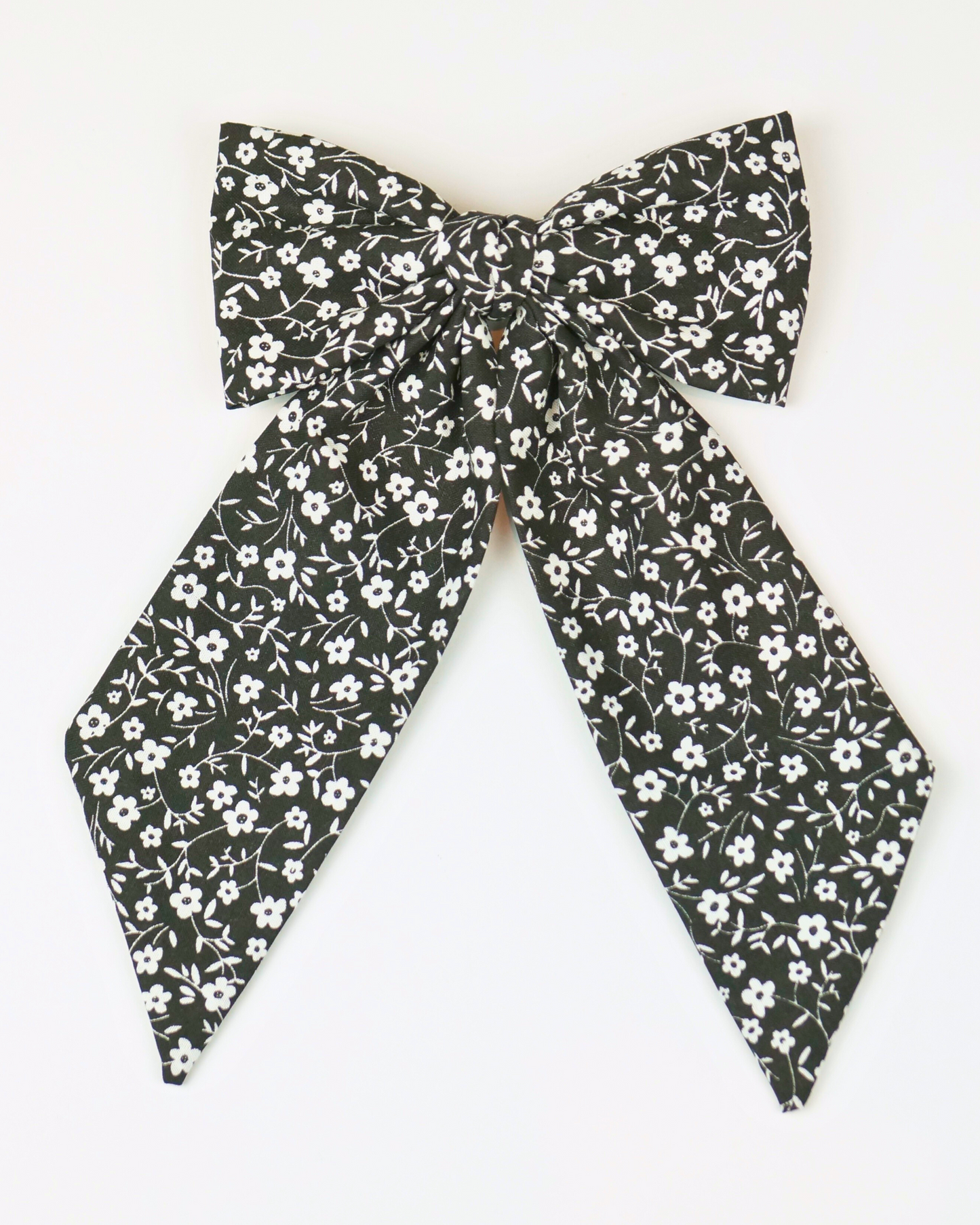 Black and White Floral Pattern Swallow’s Tail Hair Bow Clip
