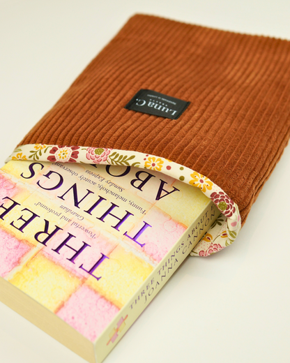 Caramel Brown Corduroy Floral Cotton Lining Book Sleeve