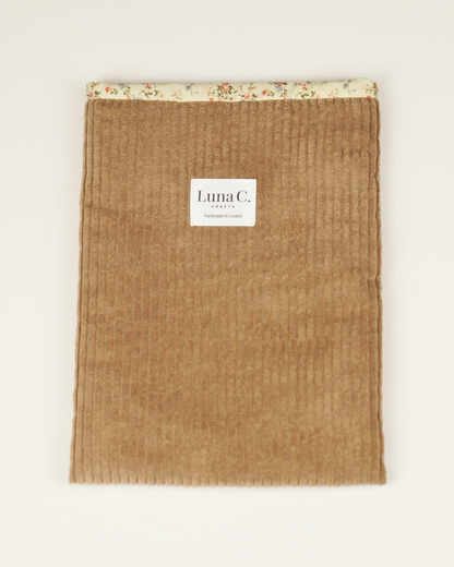 Beige Brown Corduroy Floral Cotton Lining Book Sleeve