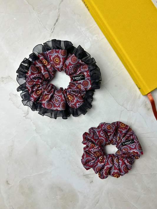 Burgundy and Blue Regular Size Scrunchie