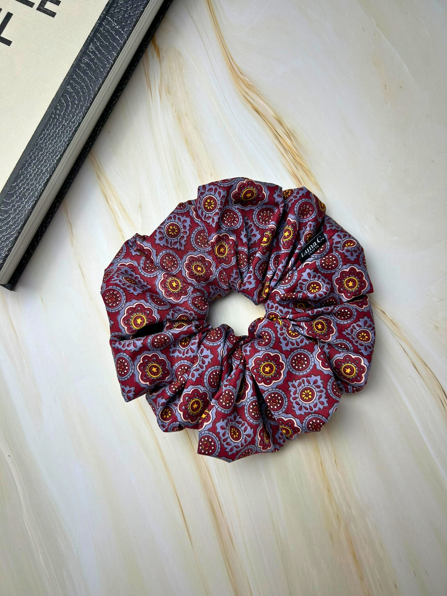 Burgundy and Blue Oversized Scrunchie