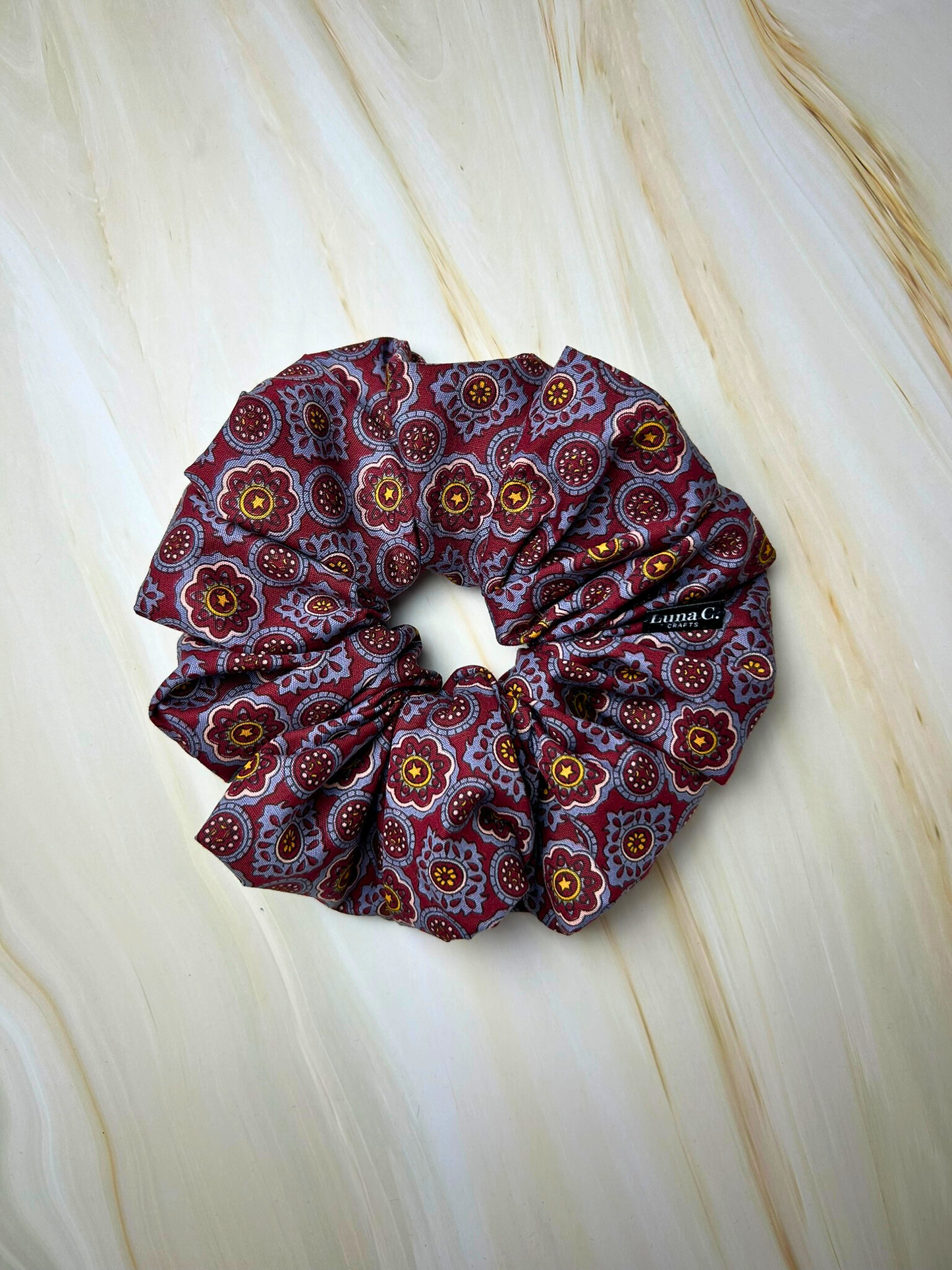 Burgundy and Blue Oversized Scrunchie