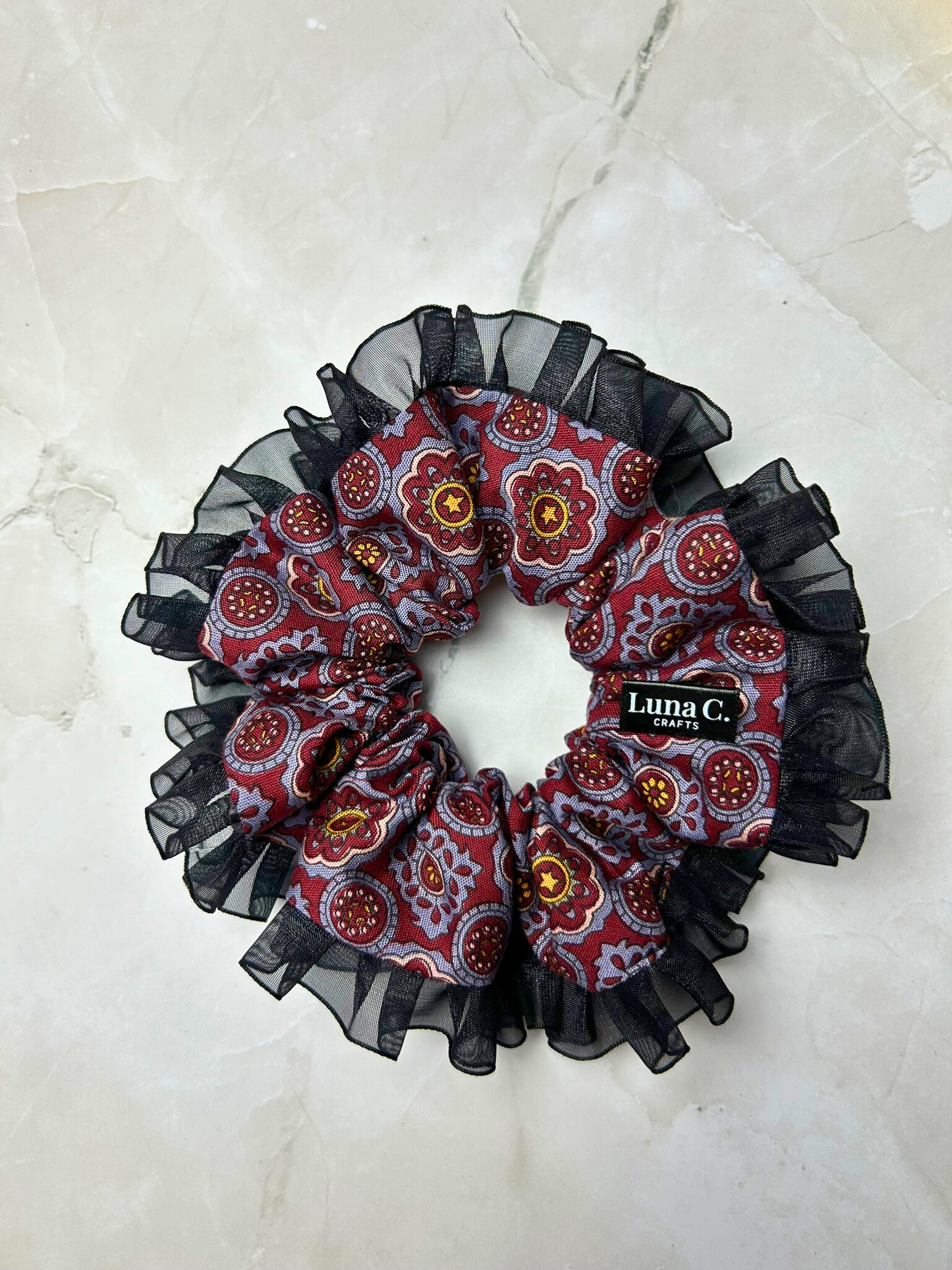 Burgundy and Blue Regular Size Scrunchie