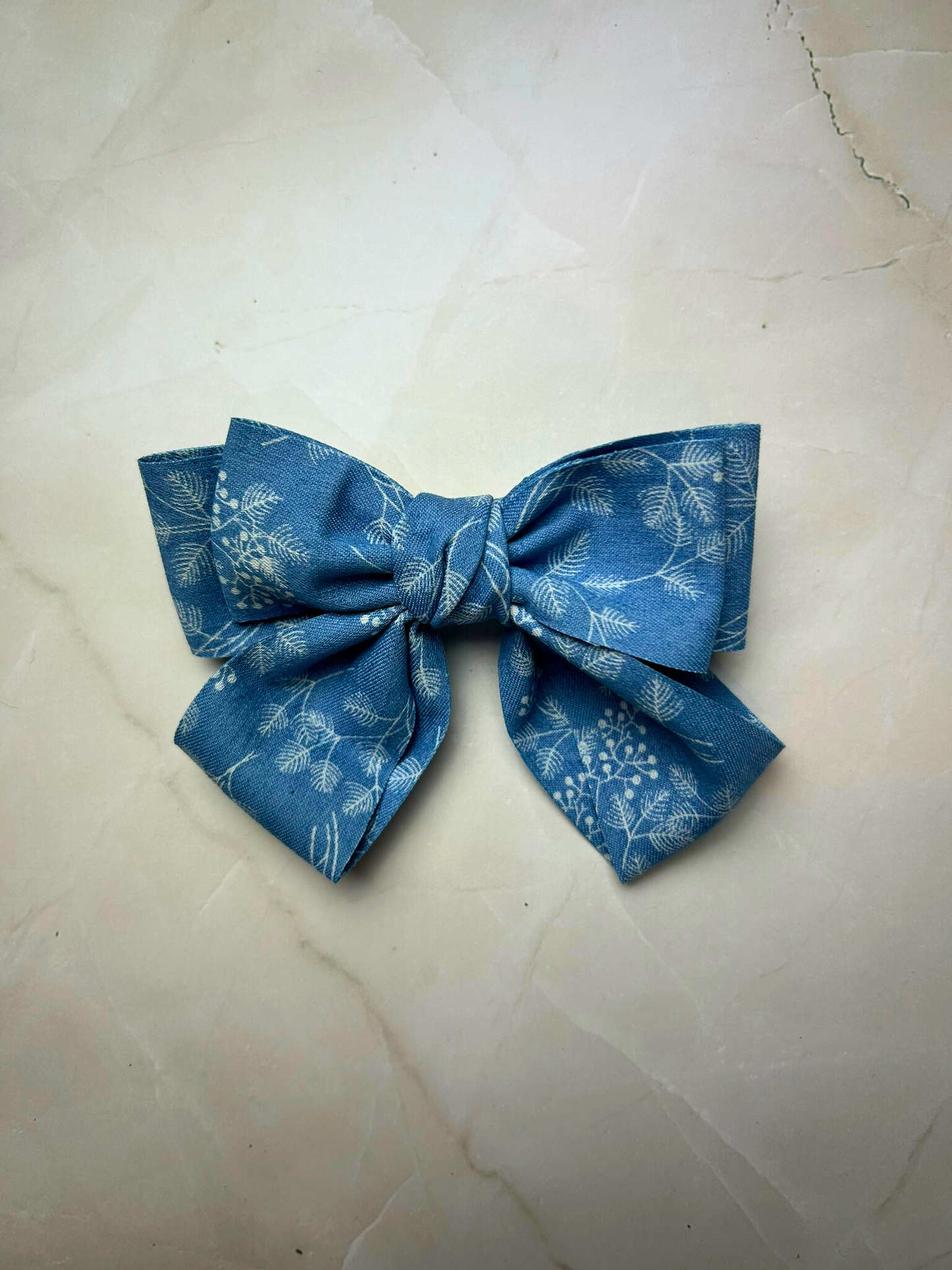 Denim Floral Print Hairbow Clips