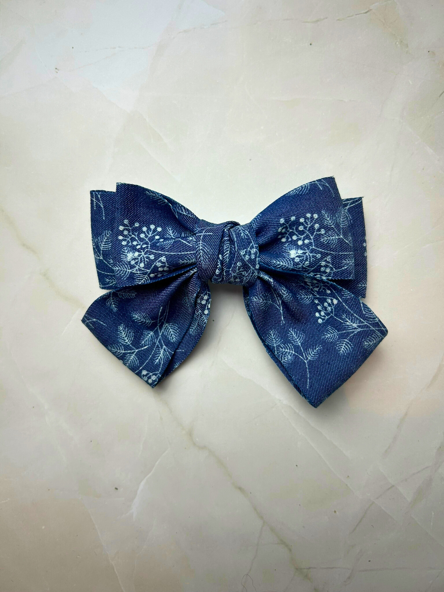 Denim Floral Print Hairbow Clips