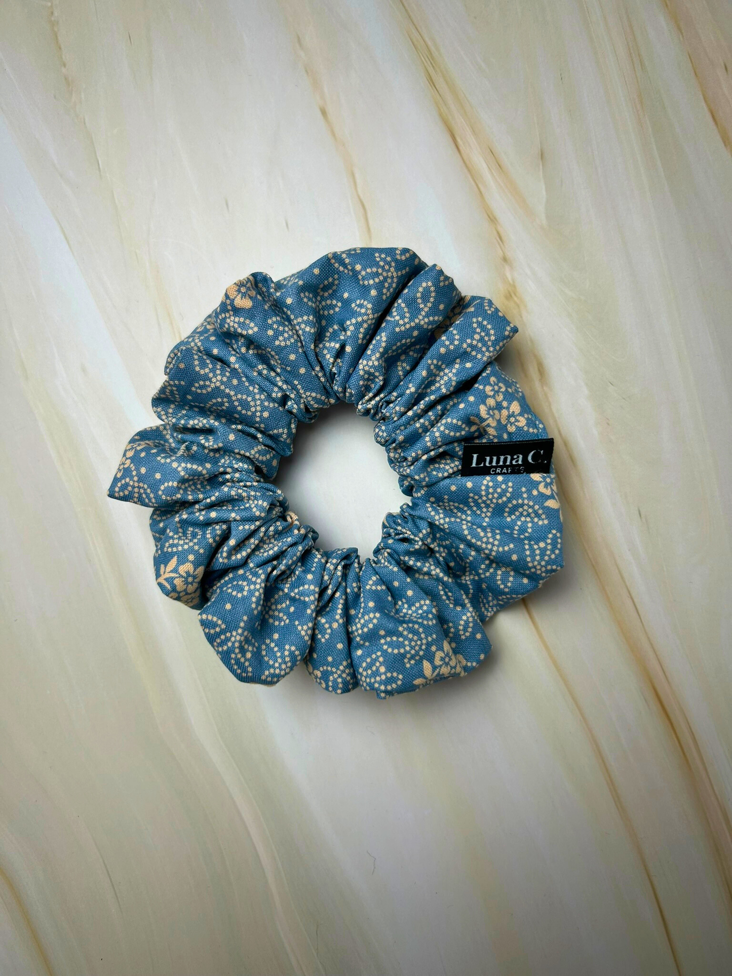 Light Blue Floral Print Regular Size Scrunchie