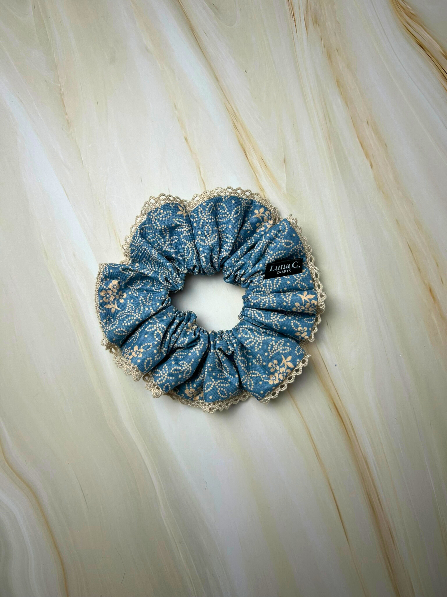 Light Blue Floral Print Regular Size Scrunchie