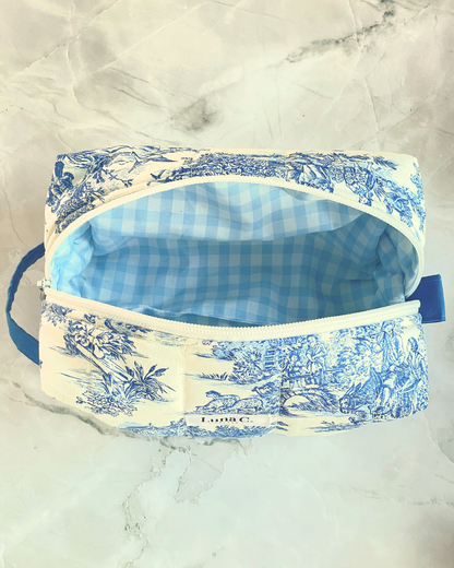 Blue Toile de Jouy Travel Makeup Bag