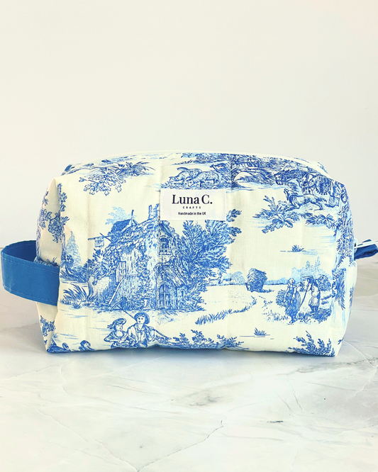 Blue Toile de Jouy Travel Makeup Bag