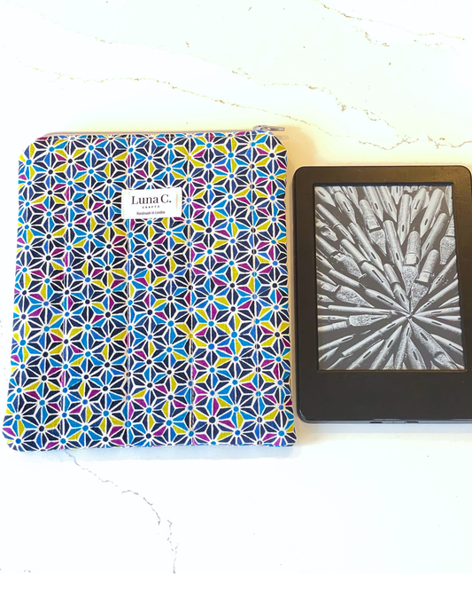Blue and Purple Asanoha Light Blue Gingham Zippered  Kindle Sleeve