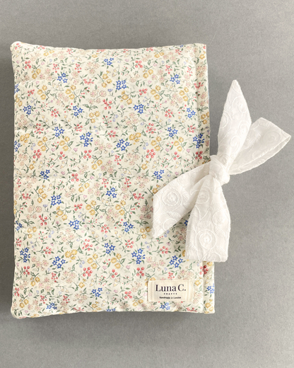 Wildflower Meadow Book Sleeve with White Broderie Anglaise Ribbon Tie