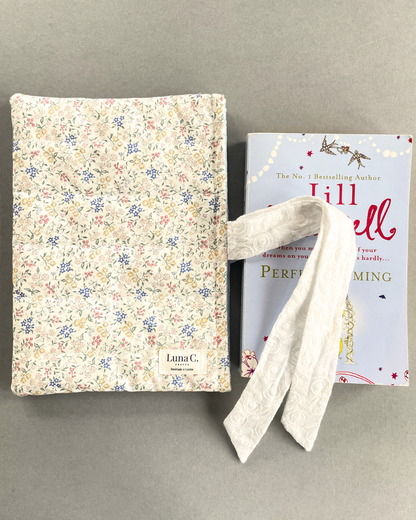 Wildflower Meadow Book Sleeve with White Broderie Anglaise Ribbon Tie