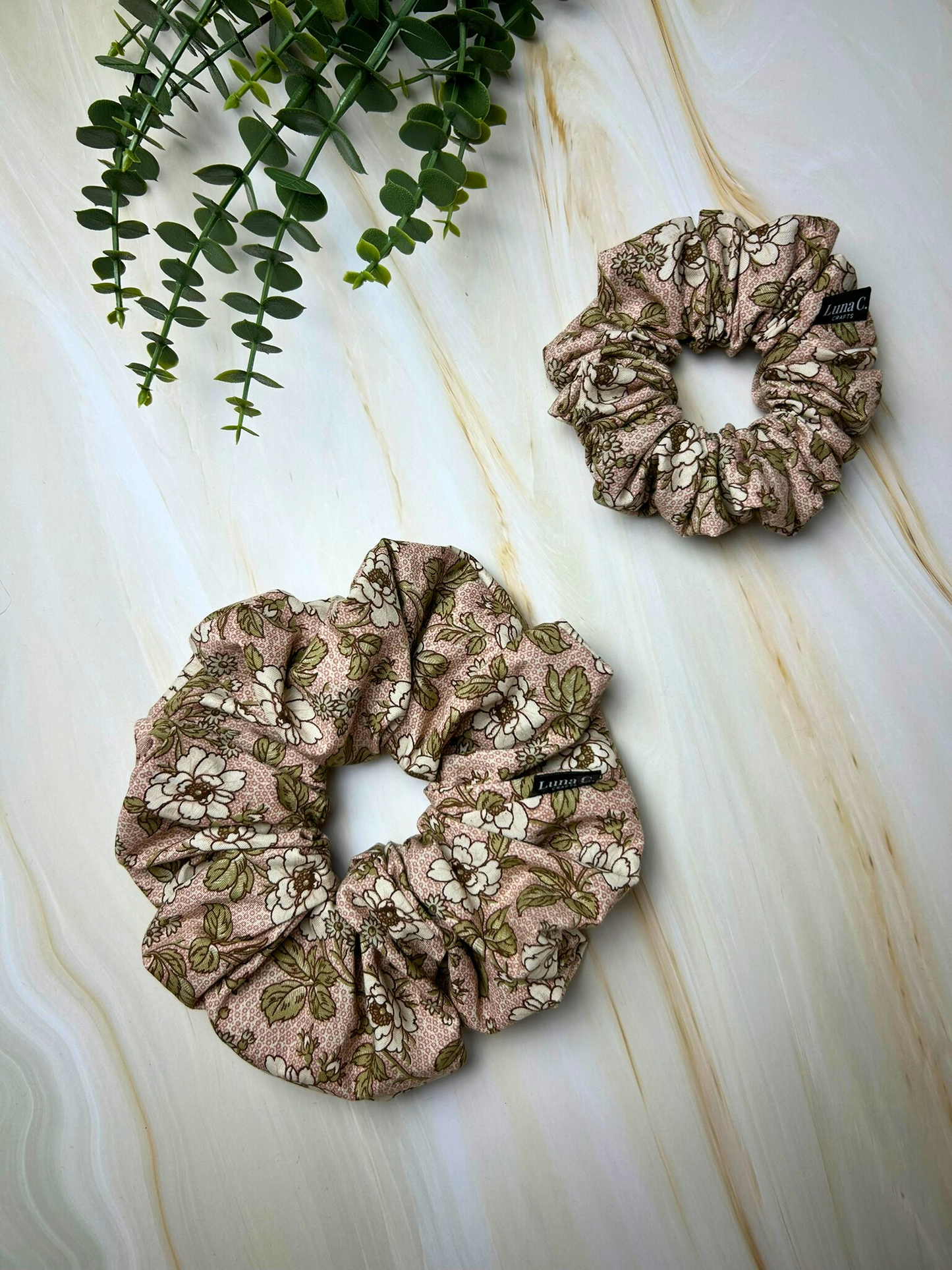 Pink Camellia Print Scrunchie