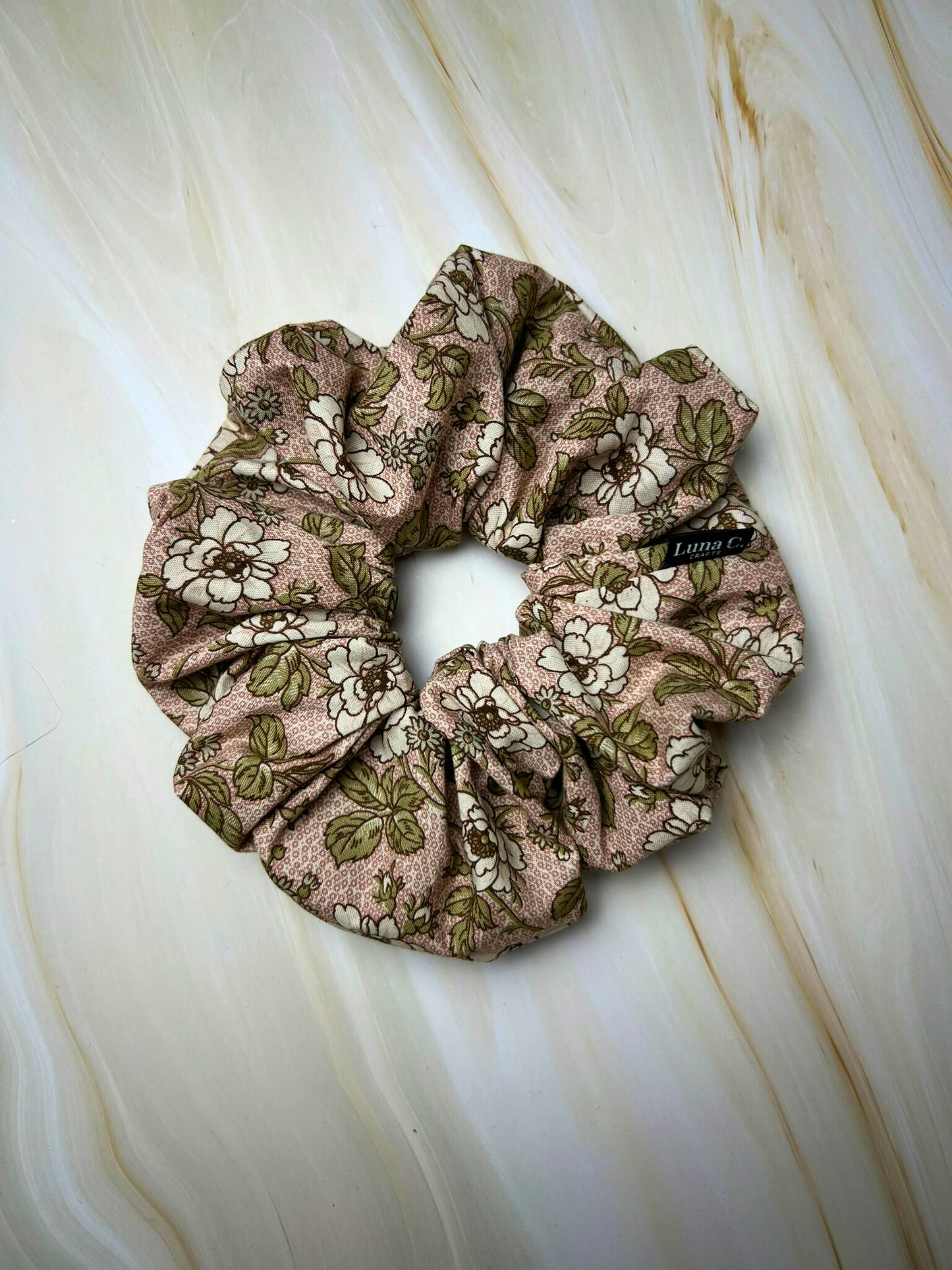 Pink Camellia Print Scrunchie