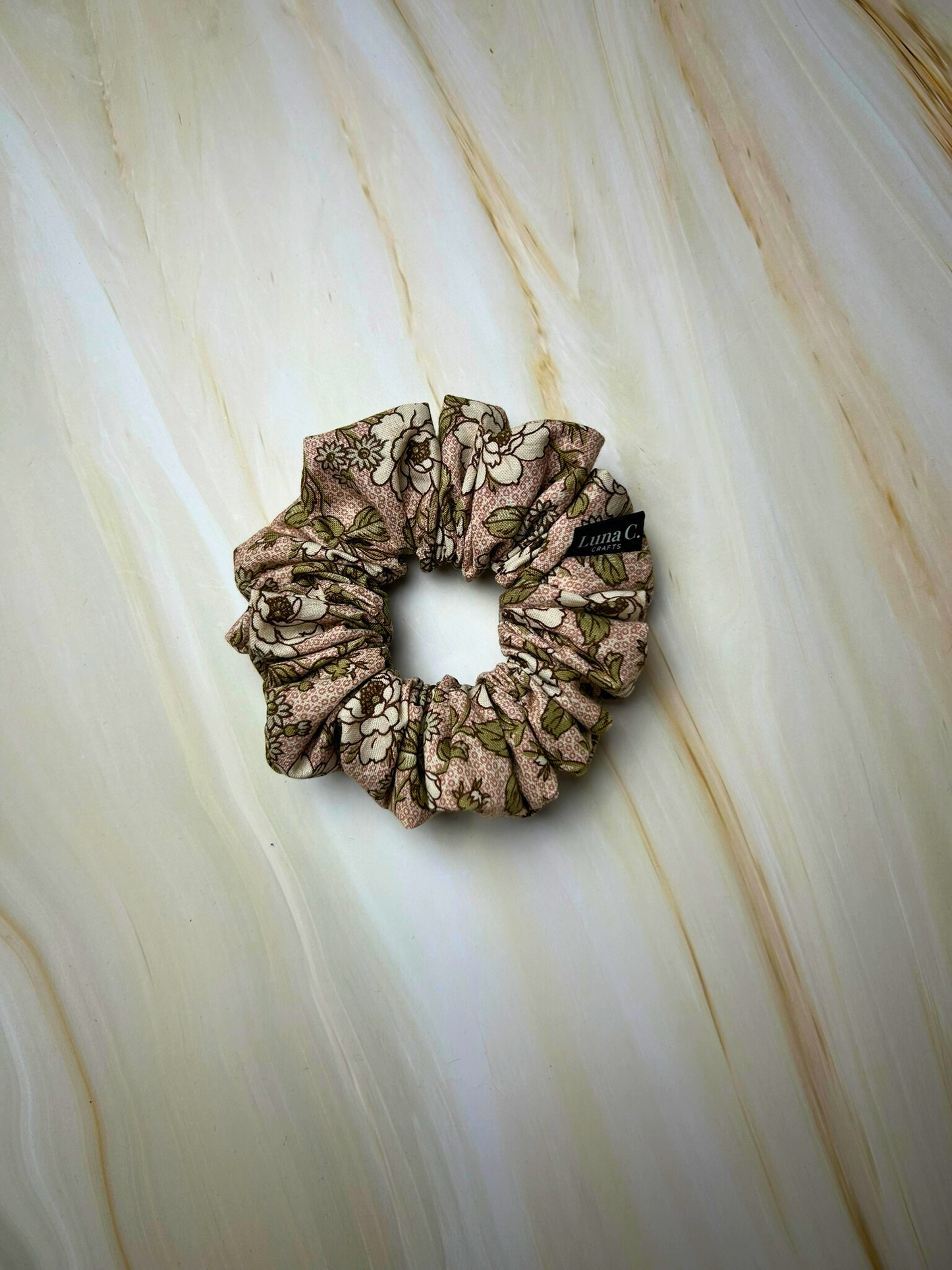 Pink Camellia Print Scrunchie