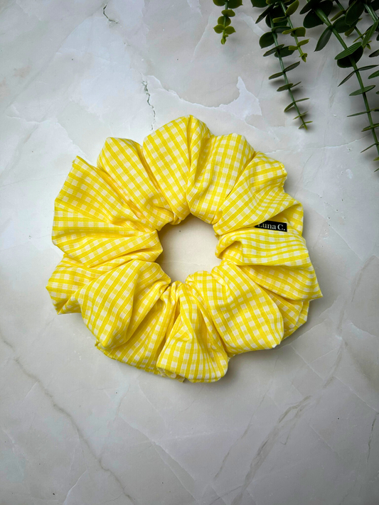 Yellow Small Plaid Oversized Scrunchie