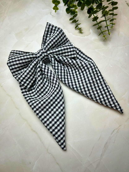 Black Small Plaid Large Bow Hair Clip