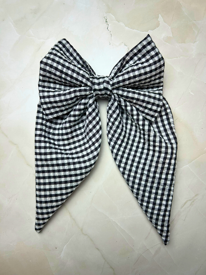 Black Small Plaid Large Bow Hair Clip
