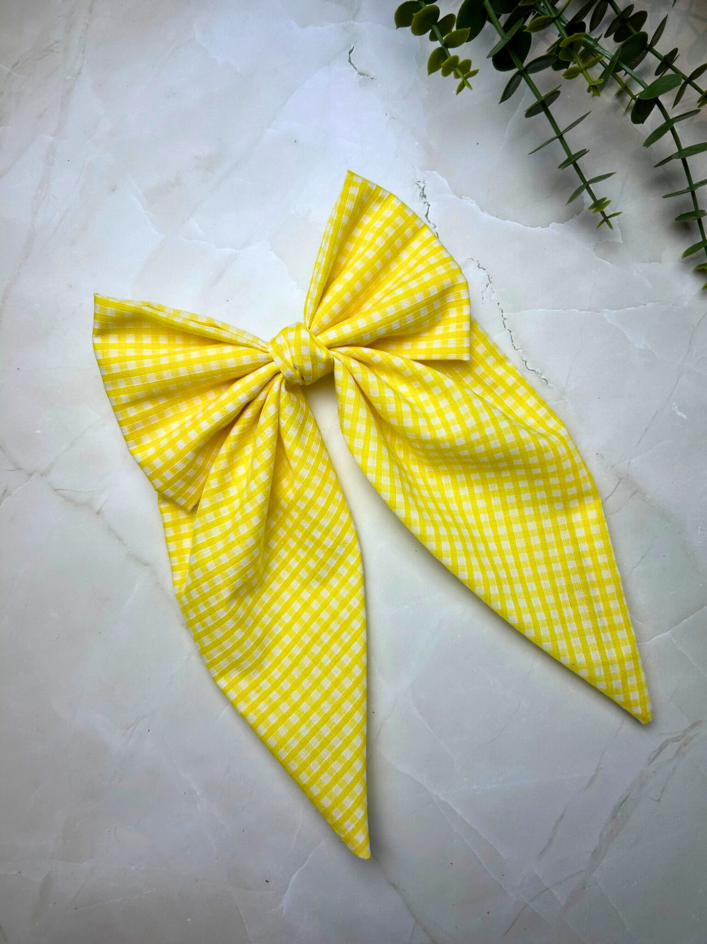 Yellow Small Plaid Large Size Bow Hair Clips