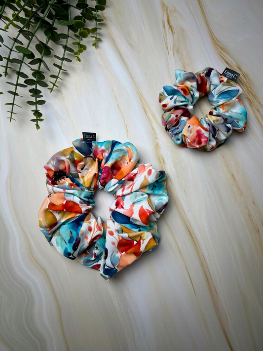 Orange and Blue Abstract Print Scrunchie