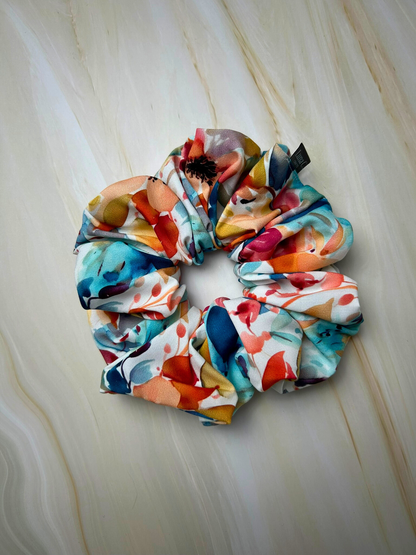 Orange and Blue Abstract Print Scrunchie