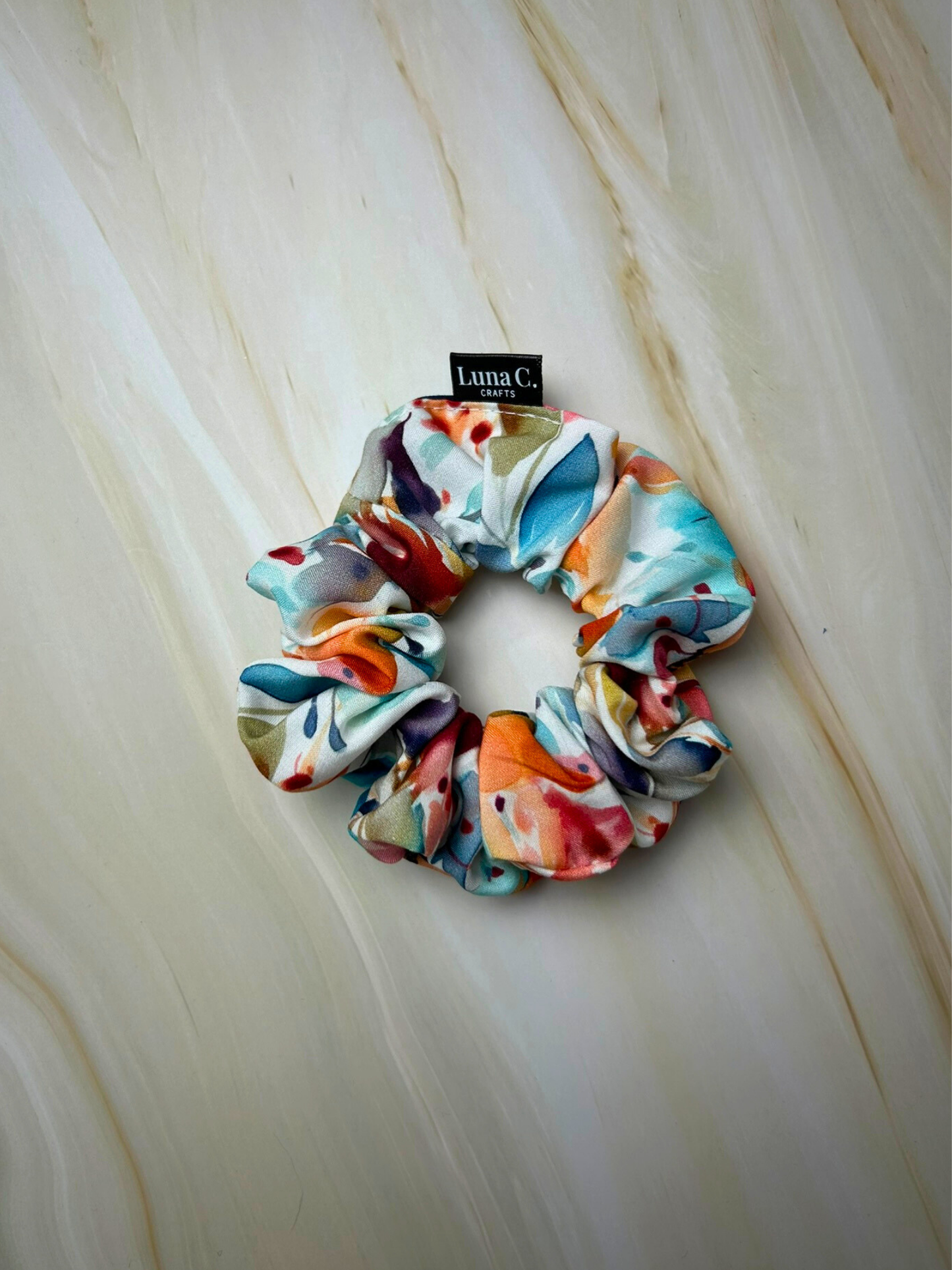 Orange and Blue Abstract Print Scrunchie