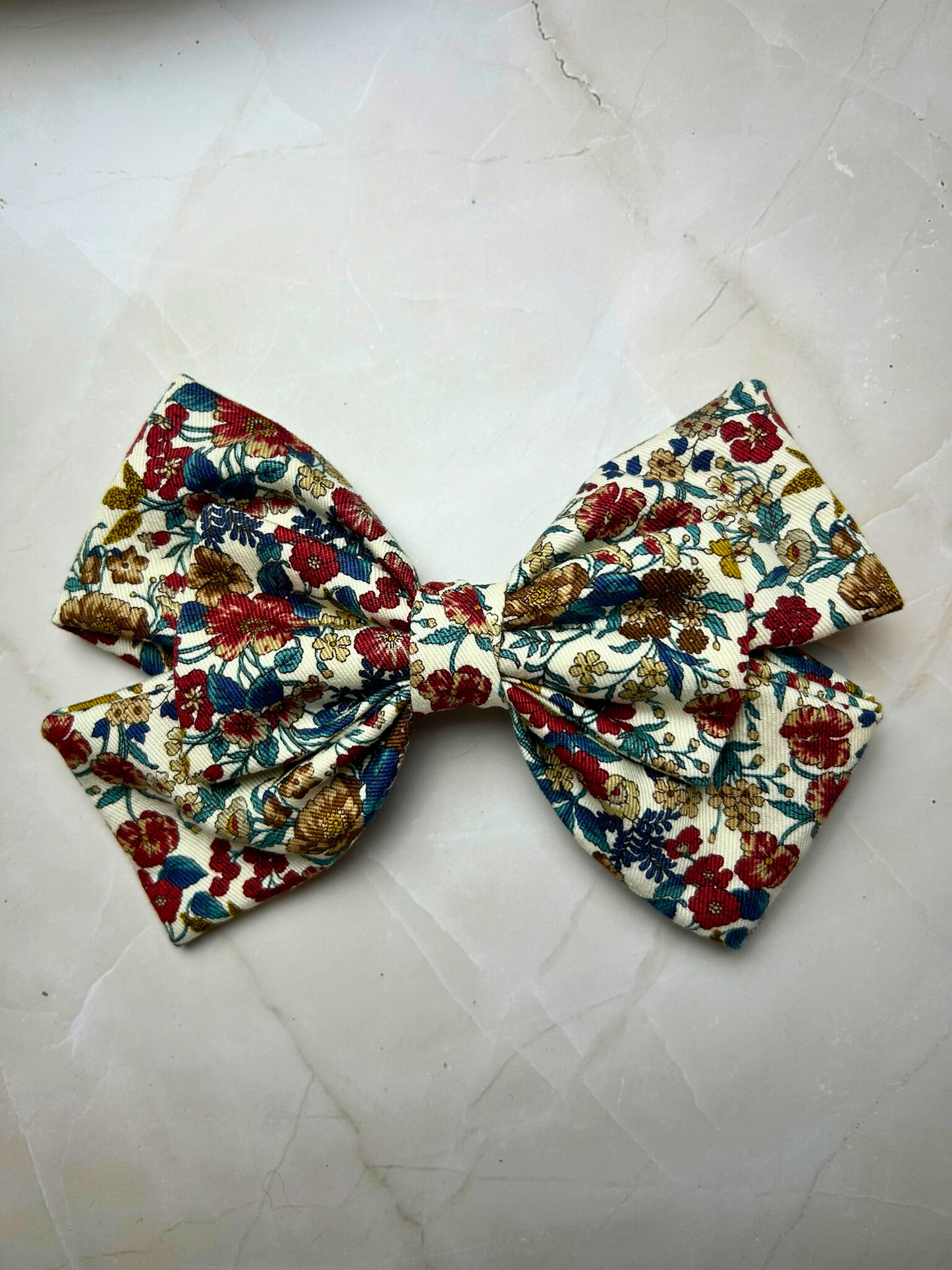 Vintage Red Floral Print Bow Hair Clips