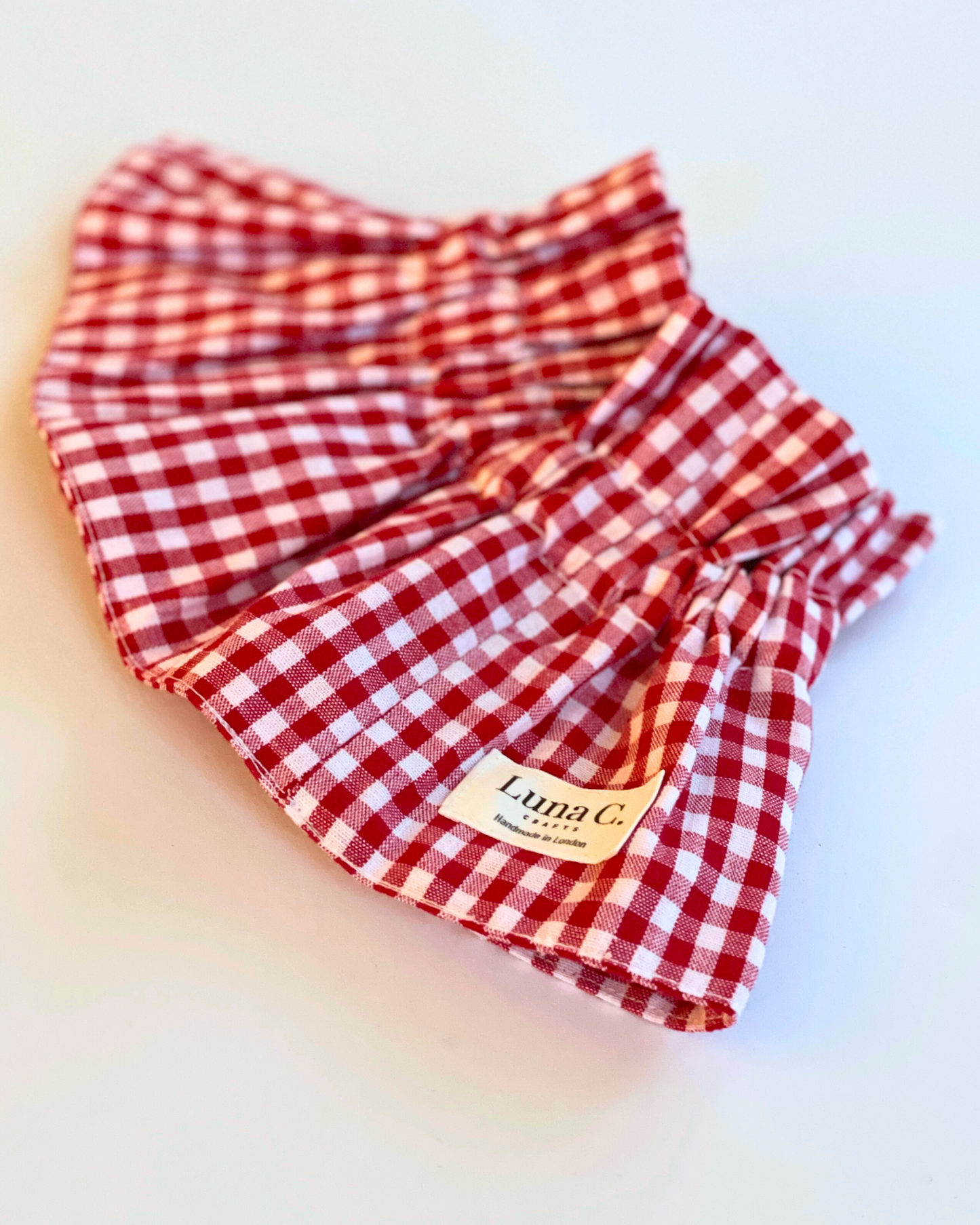Handmade Cherry Red Gingham Stretch-fit Pop-on Collar